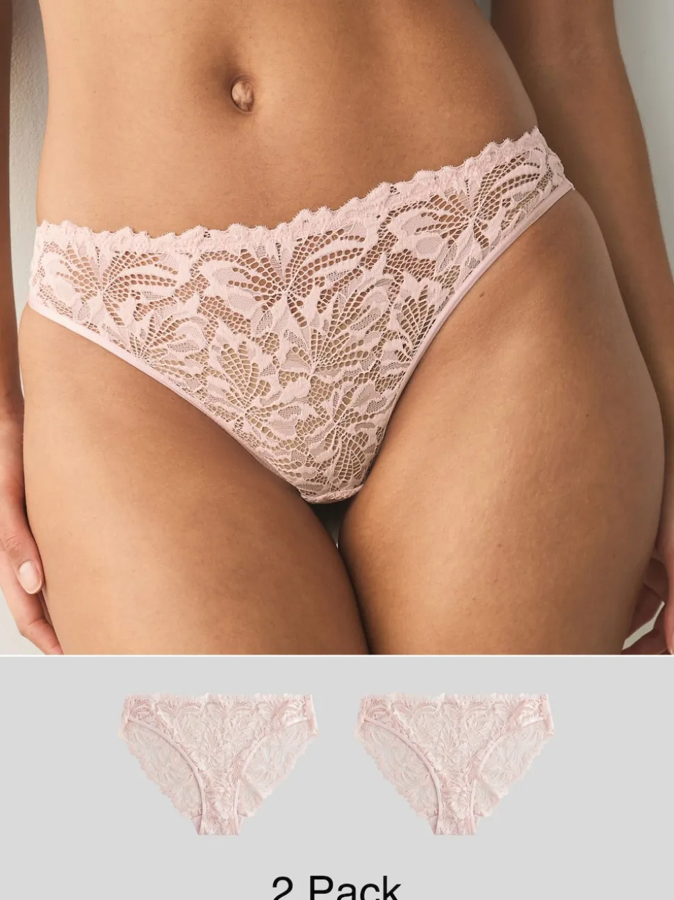 Light Pink High Leg Ultimate Comfort Lace Knickers 2 Pack