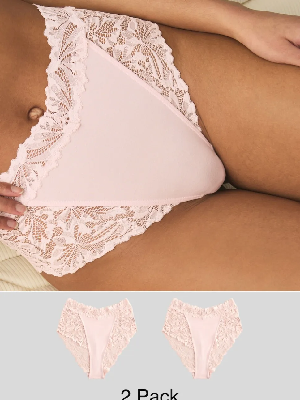 Light Pink High Waist High Leg Ultimate Comfort Lace Knickers 2 Pack