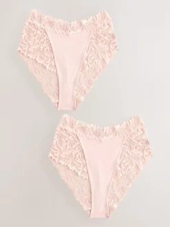 Light Pink High Waist High Leg Ultimate Comfort Lace Knickers 2 Pack