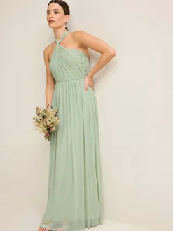 Light Sage Green Mesh Multiway Wedding Guest Bridesmaid Maxi Dress