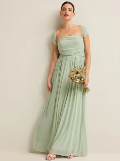 Light Sage Green Mesh Multiway Wedding Guest Bridesmaid Maxi Dress