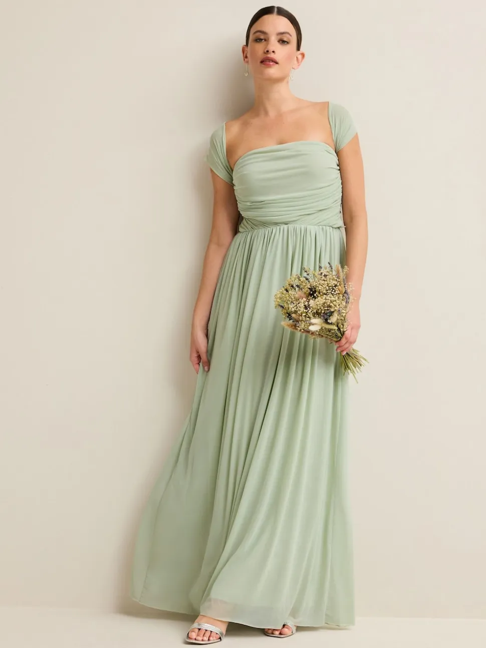 Light Sage Green Mesh Multiway Wedding Guest Bridesmaid Maxi Dress