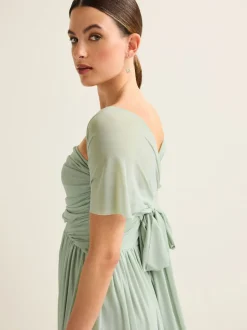 Light Sage Green Mesh Multiway Wedding Guest Bridesmaid Maxi Dress