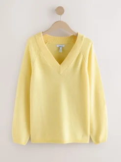 Light Yellow N.Premium 100% Merino Wool V-Neck Jumper