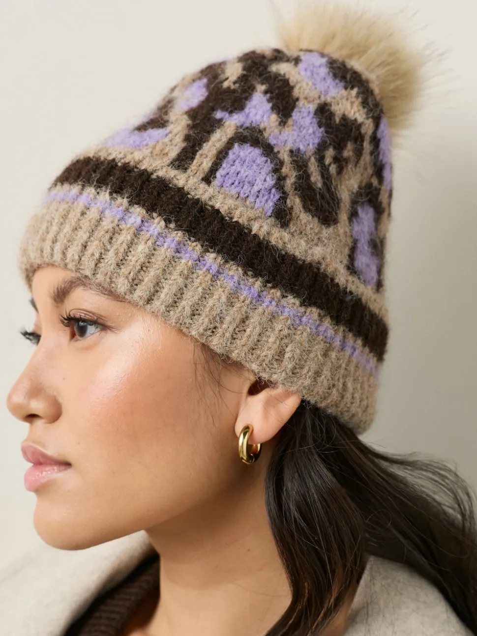 Lilac Animal Knitted Pom Hat