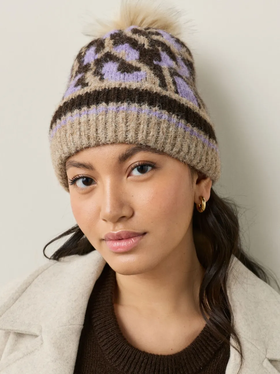 Lilac Animal Knitted Pom Hat