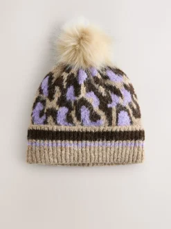 Lilac Animal Knitted Pom Hat