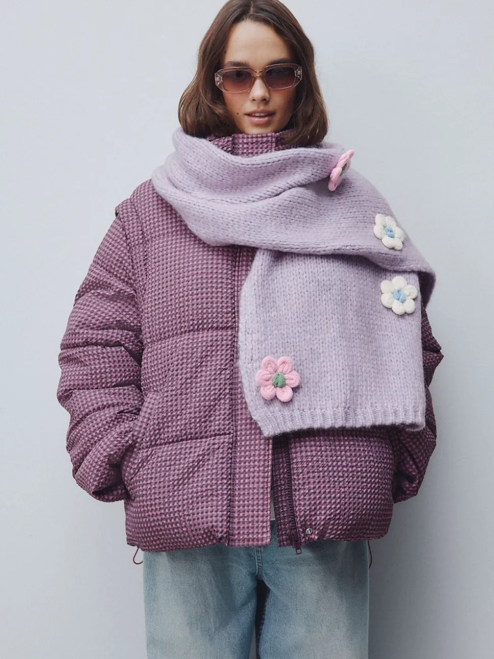Lilac Flower Hand Knit Heavyweight Scarf