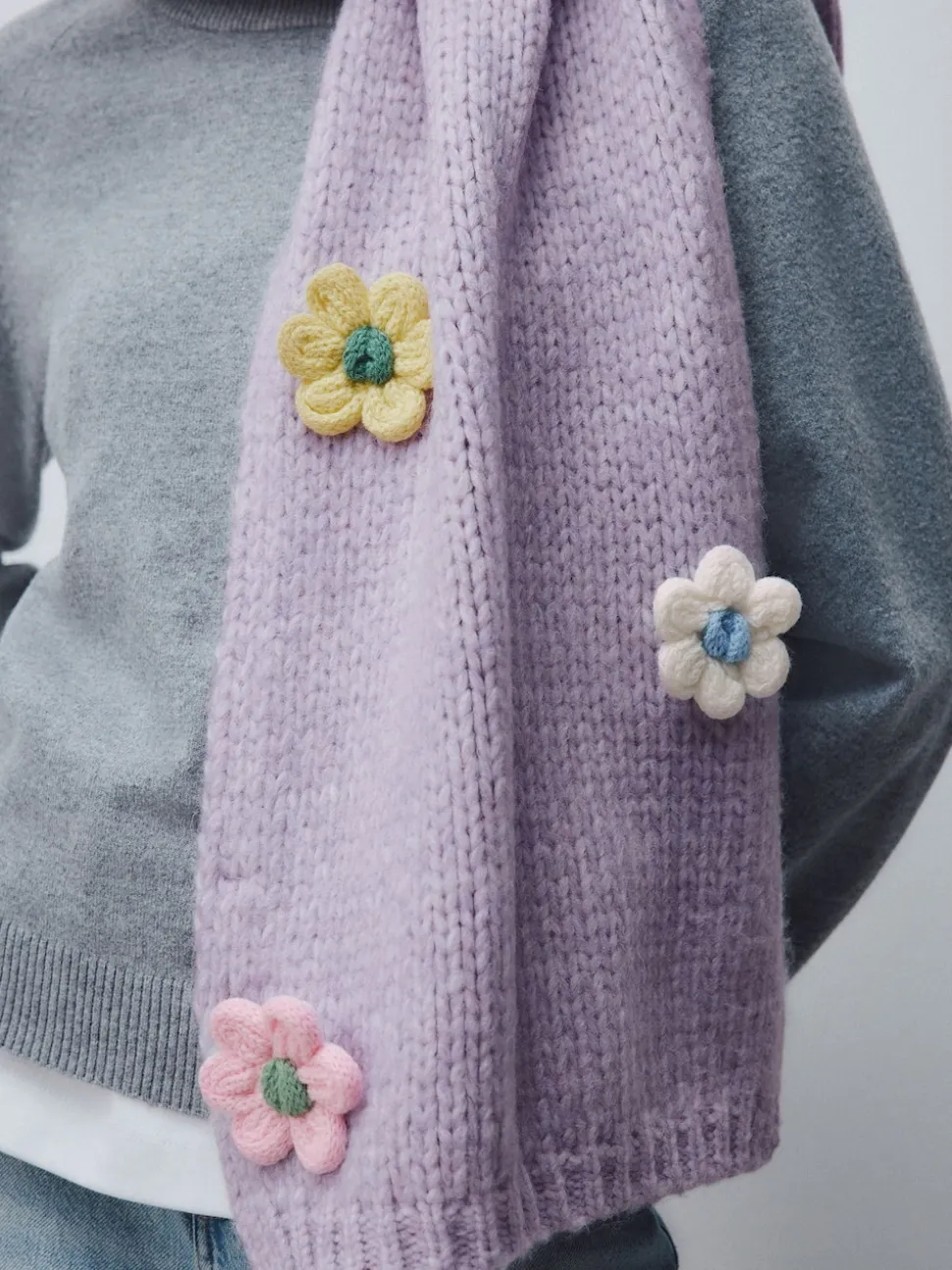 Lilac Flower Hand Knit Heavyweight Scarf