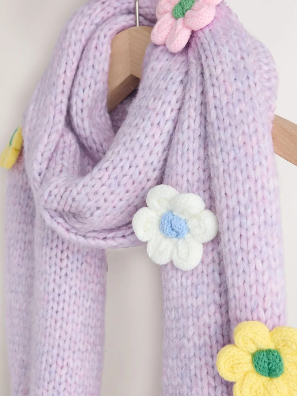Lilac Flower Hand Knit Heavyweight Scarf
