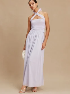 Lilac Purple Mesh Multiway Wedding Guest Bridesmaid Maxi Dress