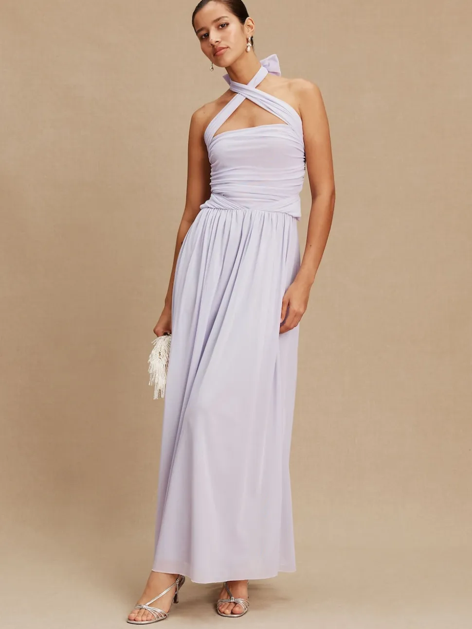 Lilac Purple Mesh Multiway Wedding Guest Bridesmaid Maxi Dress
