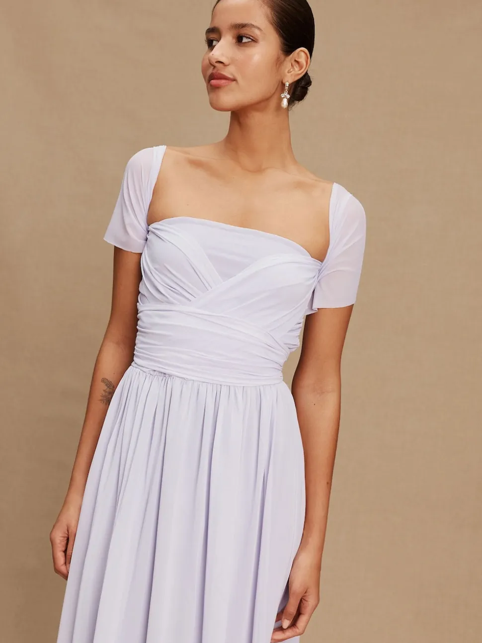 Lilac Purple Mesh Multiway Wedding Guest Bridesmaid Maxi Dress