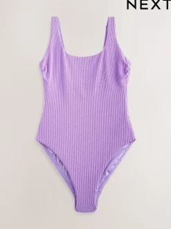 Lilac Purple Scoop Neck Tummy Control Swimsuit