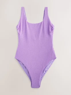 Lilac Purple Scoop Neck Tummy Control Swimsuit