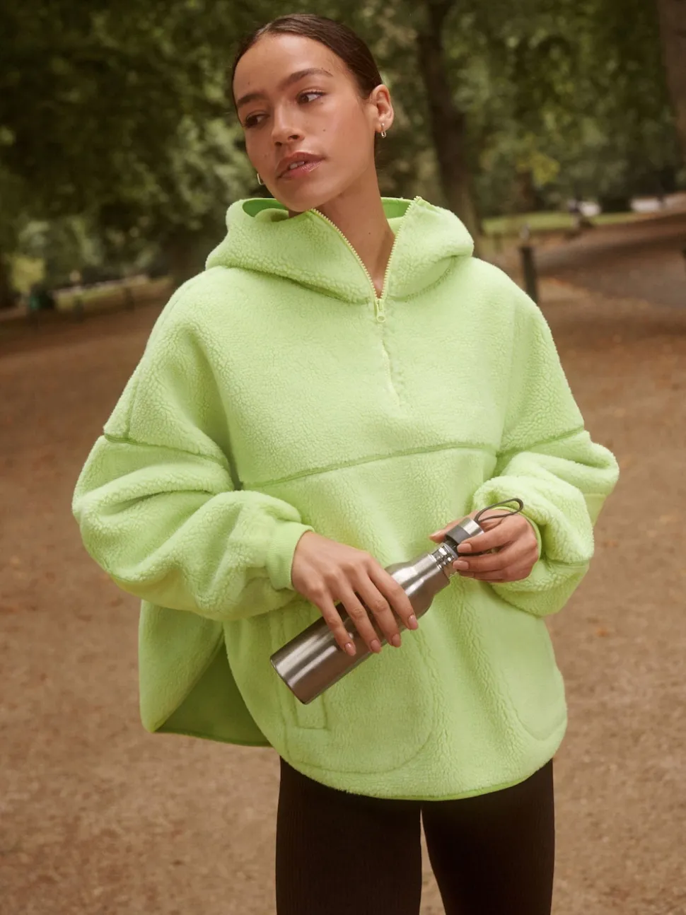Lime Green Active Borg Hooded Jacket