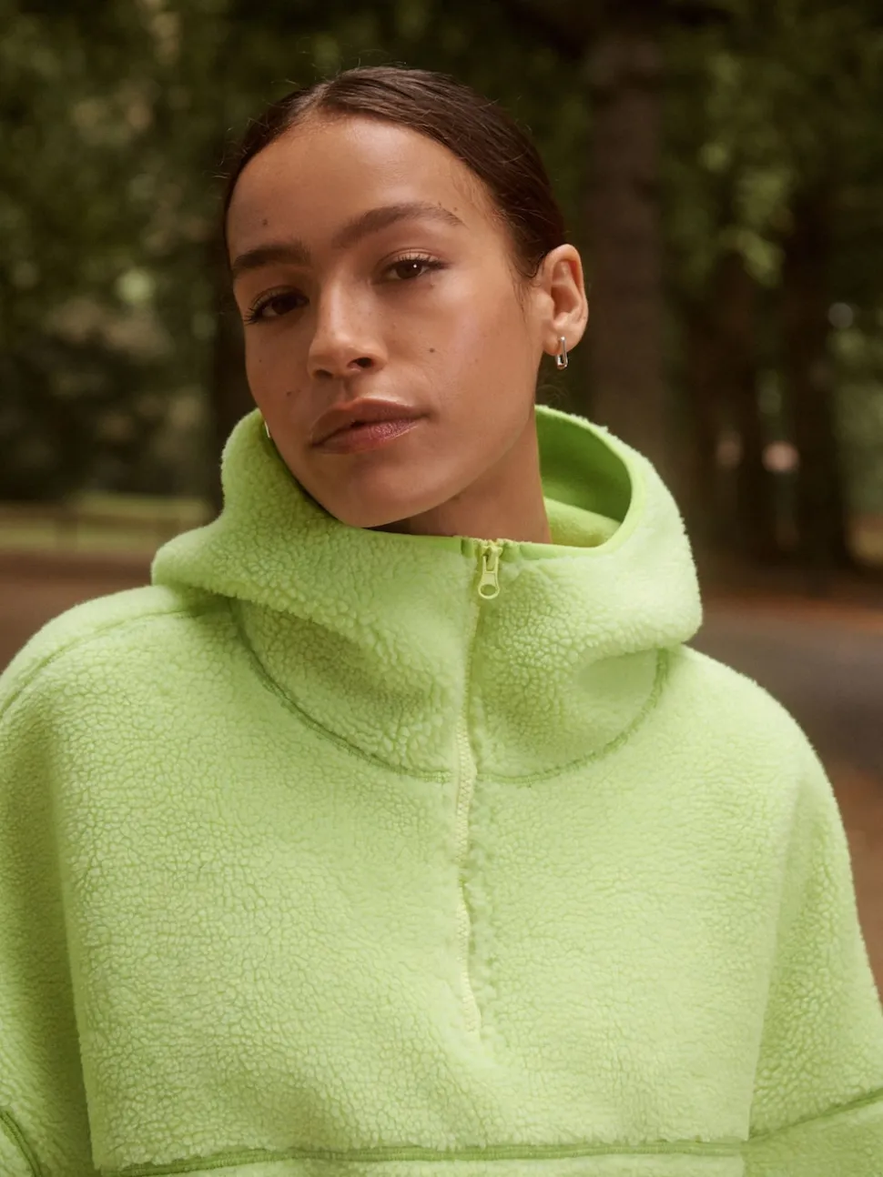 Lime Green Active Borg Hooded Jacket