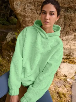 Lime Green Soft Teddy Borg Longsleeve Hoodie