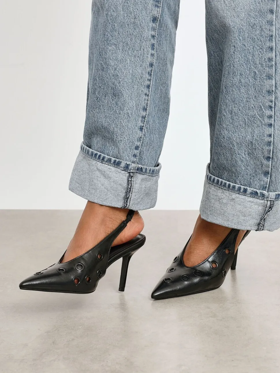Linzi Black Abel Sligback Courts Heels with Eyelet Detail
