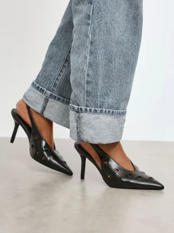 Linzi Black Abel Sligback Courts Heels with Eyelet Detail