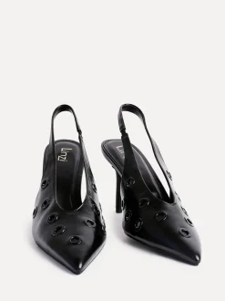 Linzi Black Abel Sligback Courts Heels with Eyelet Detail