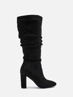 Linzi Black Aura High Leg Ruched Boots With Block Heel
