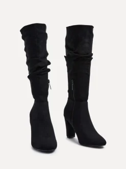 Linzi Black Aura High Leg Ruched Boots With Block Heel