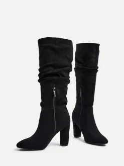 Linzi Black Aura High Leg Ruched Boots With Block Heel