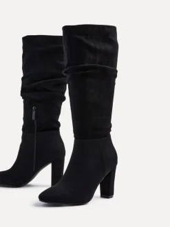Linzi Black Aura High Leg Ruched Boots With Block Heel