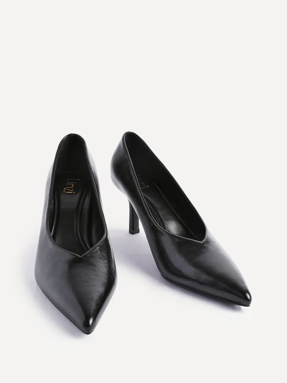 Linzi Black Bellamy V-Shaped Closed Toe Court Heels