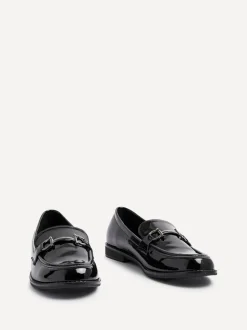 Linzi Black Belle Patent Slip-Ons Leather Loafers With Gold Trim