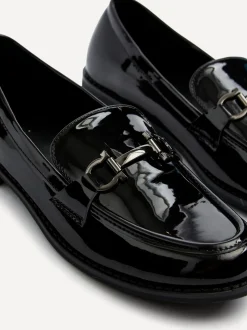 Linzi Black Belle Patent Slip-Ons Leather Loafers With Gold Trim