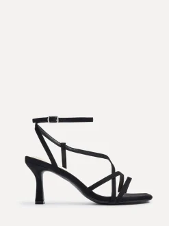 Linzi Black Cassie Wide Fit Mid Heel Strappy Sandals With Ankle Strap