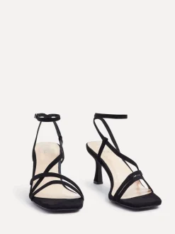 Linzi Black Cassie Wide Fit Mid Heel Strappy Sandals With Ankle Strap