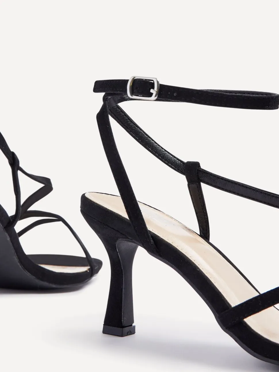 Linzi Black Cassie Wide Fit Mid Heel Strappy Sandals With Ankle Strap