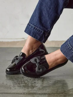 Linzi Black Cathy Platform Loafers with Large Bow