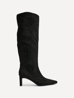 Linzi Black Chrome High Leg Uptown Slim Block Heel High Leg Boots