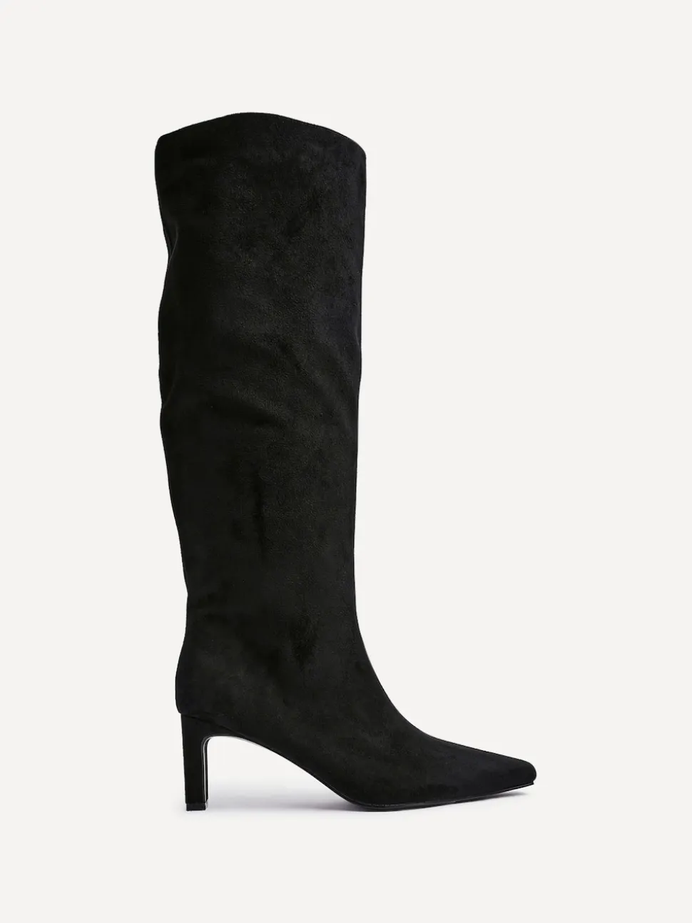 Linzi Black Chrome High Leg Uptown Slim Block Heel High Leg Boots