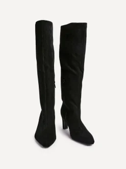 Linzi Black Chrome High Leg Uptown Slim Block Heel High Leg Boots