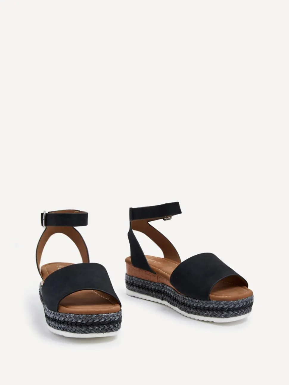 Linzi Black Coast Two-Part Espadrille Wedges With Metallic Plaited Trim