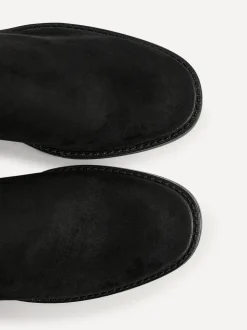 Linzi Black Dark Power High Leg Boots With Stretch Side Panel and Buckle Detail