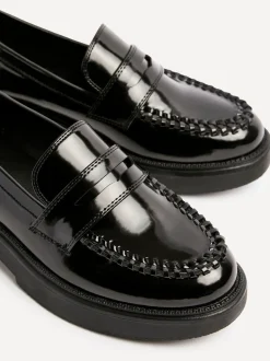 Linzi Black Direction Chunky Loafers With Woven Detail