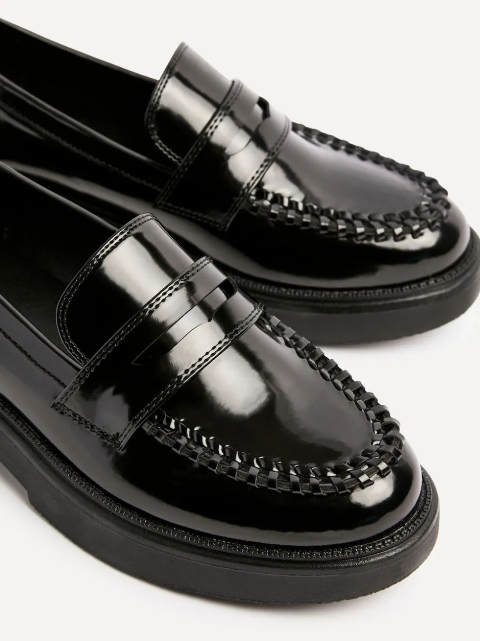 Linzi Black Direction Chunky Loafers With Woven Detail