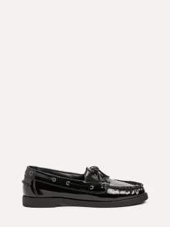 Linzi Black Frame Slip-On Loafers With Ruched Front Detailing