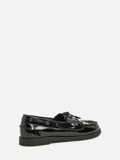Linzi Black Frame Slip-On Loafers With Ruched Front Detailing