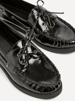 Linzi Black Frame Slip-On Loafers With Ruched Front Detailing