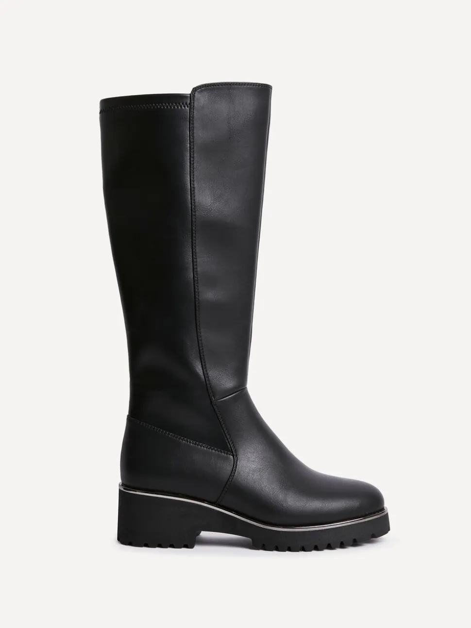 Linzi Black Gravity Stretch High Leg Wedge Boots