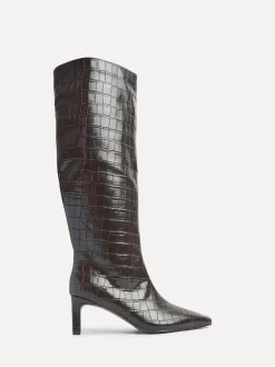 Linzi Black High Leg Uptown Slim Block Heel High Leg Boots