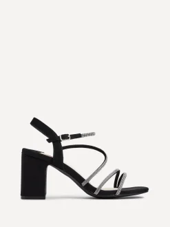 Linzi Black Kira Strappy Diamante Block Heeled Sandals