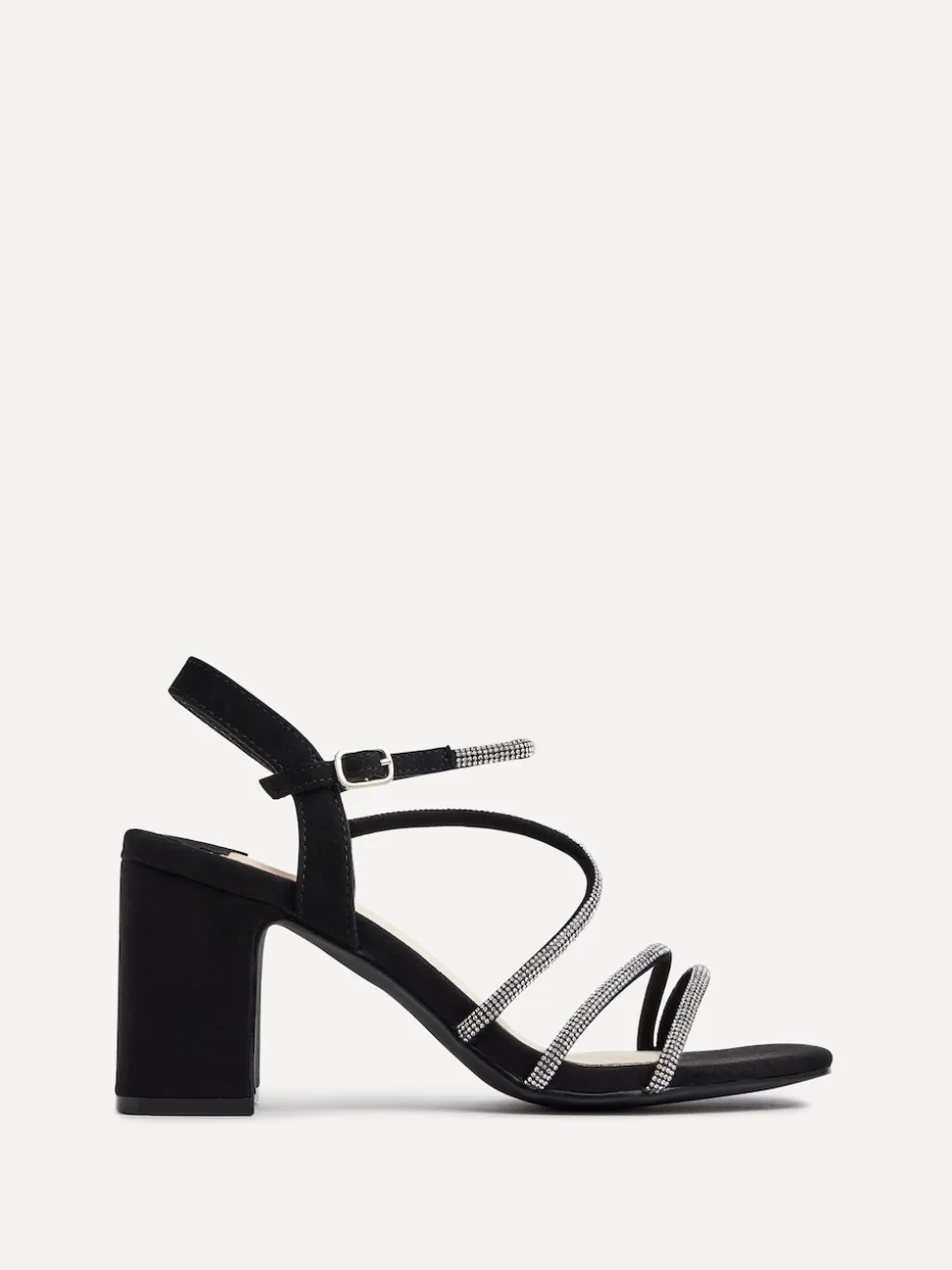 Linzi Black Kira Strappy Diamante Block Heeled Sandals